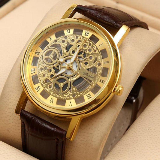 Brown Leather Skeleton Watches for Men