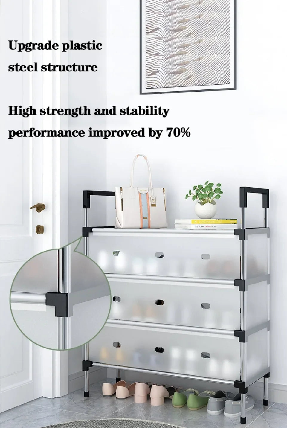 Dustproof Shoe Rack Metal Pipes Shoes