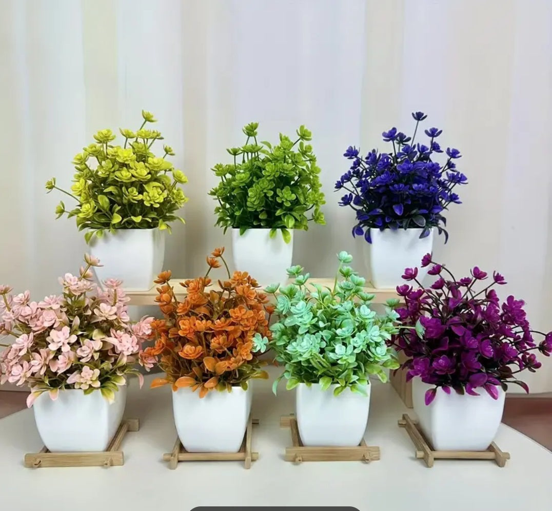 Pack of 8 Mini Plant Artificial Decoration Piece with pot Best for home & Office Decoration purpose