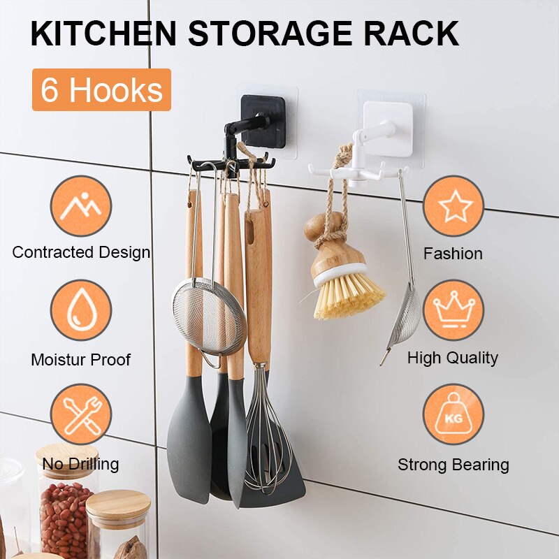 Easy-Install 360° Rotating Kitchen Hook - Self-Adhesive No-Drill Wall Mount for Utensils, Pots &