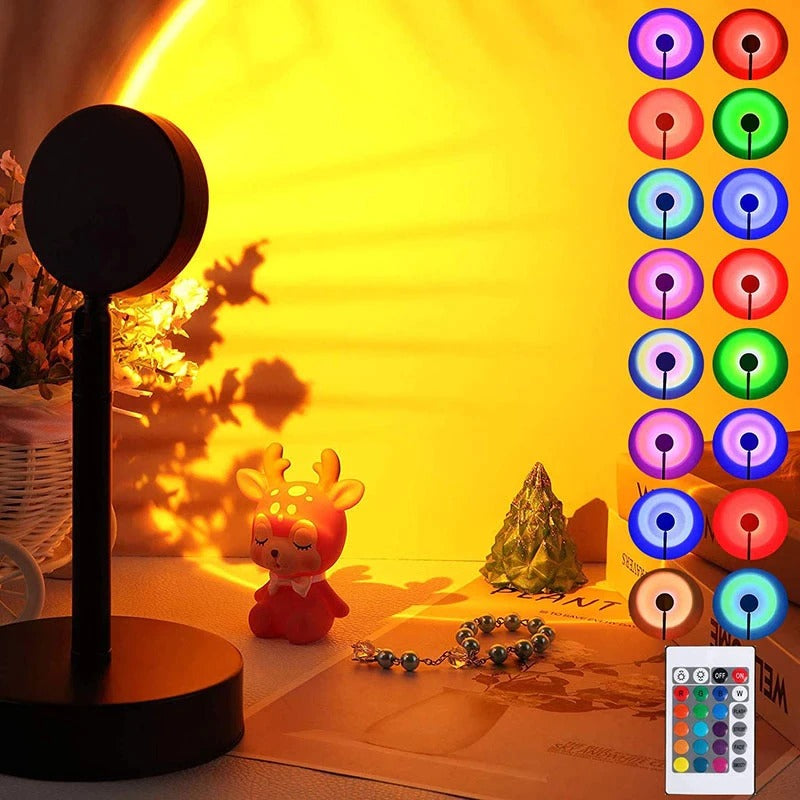 Remote Control RGB Sunset Lamp Projector 16 Colors Changing RGB,