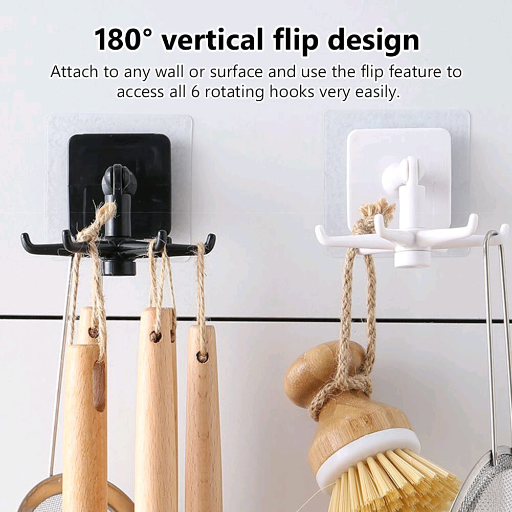 Easy-Install 360° Rotating Kitchen Hook - Self-Adhesive No-Drill Wall Mount for Utensils, Pots &