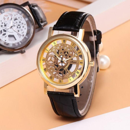 Brown Leather Skeleton Watches for Men