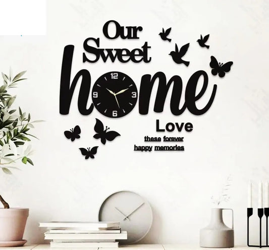 ZF Welcome to Our Sweet Home Wooden Clock 3D Quartz Watch DIY Design Decoration Piece for Home Decor Living Room | Premium 3D