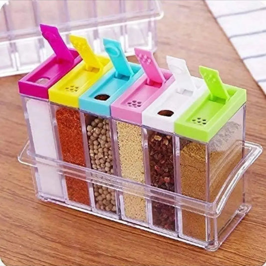 6 Piece Kitchen decor Transparent Spice Jar Set with Colorful Lids for Flavorful Seasoning