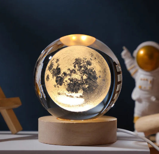 Festival Gift USB LED Night Light, 3D Crystal Ball Galaxy Lamp, Planet Moon Solar System Table Light, Fancy Home Bedroom Decoration