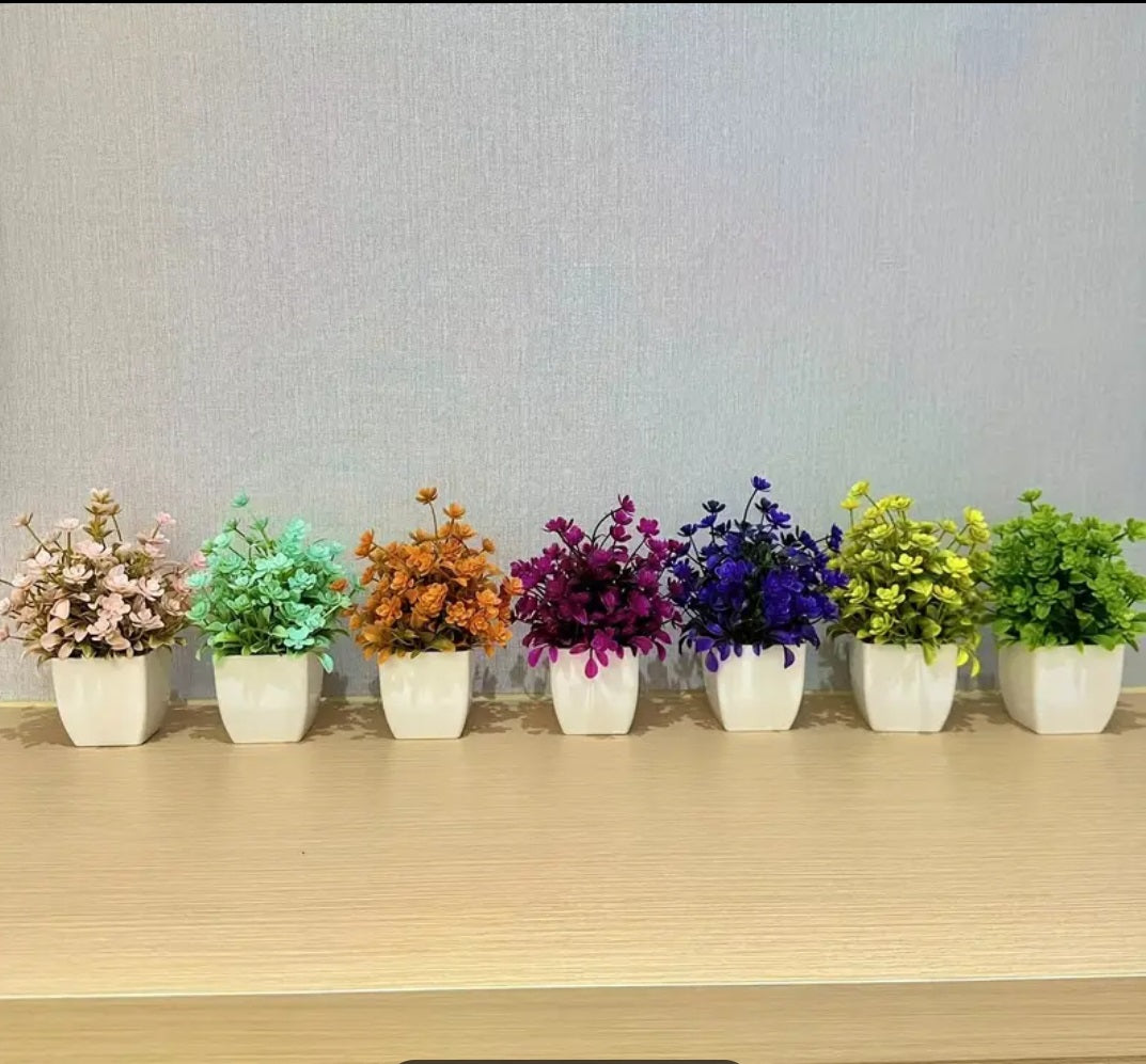 Pack of 8 Mini Plant Artificial Decoration Piece with pot Best for home & Office Decoration purpose