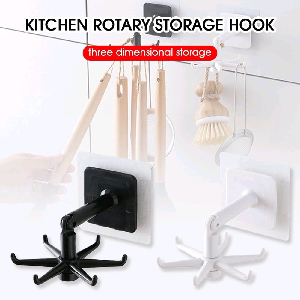 Easy-Install 360° Rotating Kitchen Hook - Self-Adhesive No-Drill Wall Mount for Utensils, Pots &