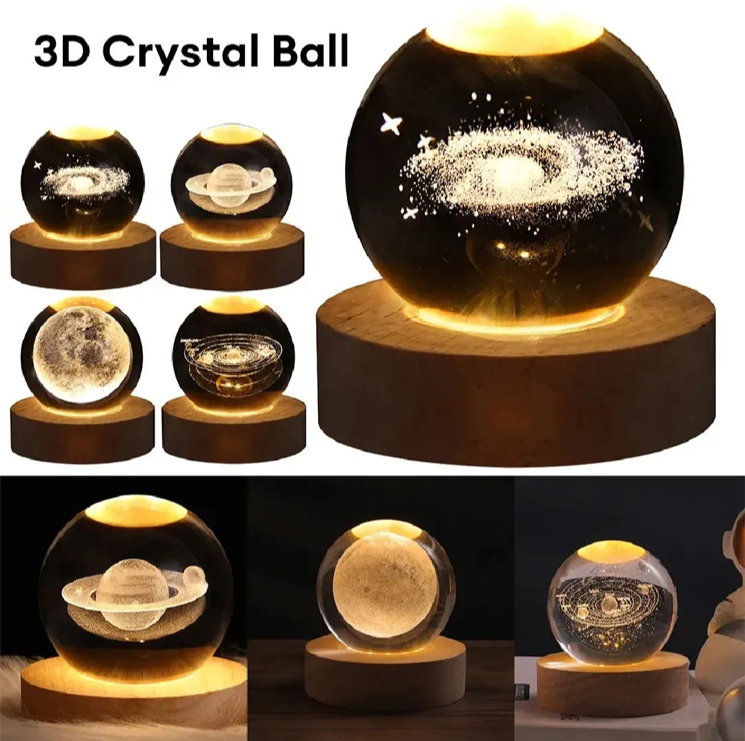 Festival Gift USB LED Night Light, 3D Crystal Ball Galaxy Lamp, Planet Moon Solar System Table Light, Fancy Home Bedroom Decoration