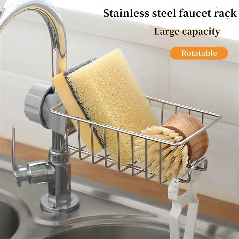New Rotatable Stainless Steel Sink Drainer Sponge Dish Cloth Holder for Kitchen Sink Dish