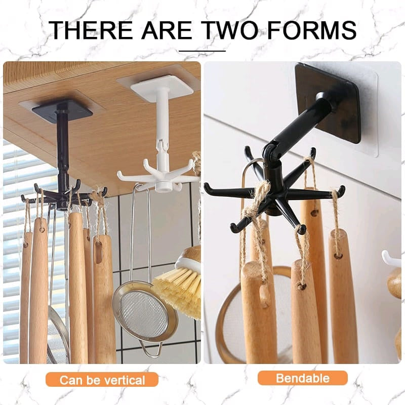 Easy-Install 360° Rotating Kitchen Hook - Self-Adhesive No-Drill Wall Mount for Utensils, Pots &