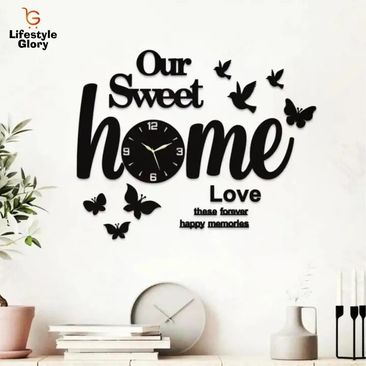 ZF Welcome to Our Sweet Home Wooden Clock 3D Quartz Watch DIY Design Decoration Piece for Home Decor Living Room | Premium 3D