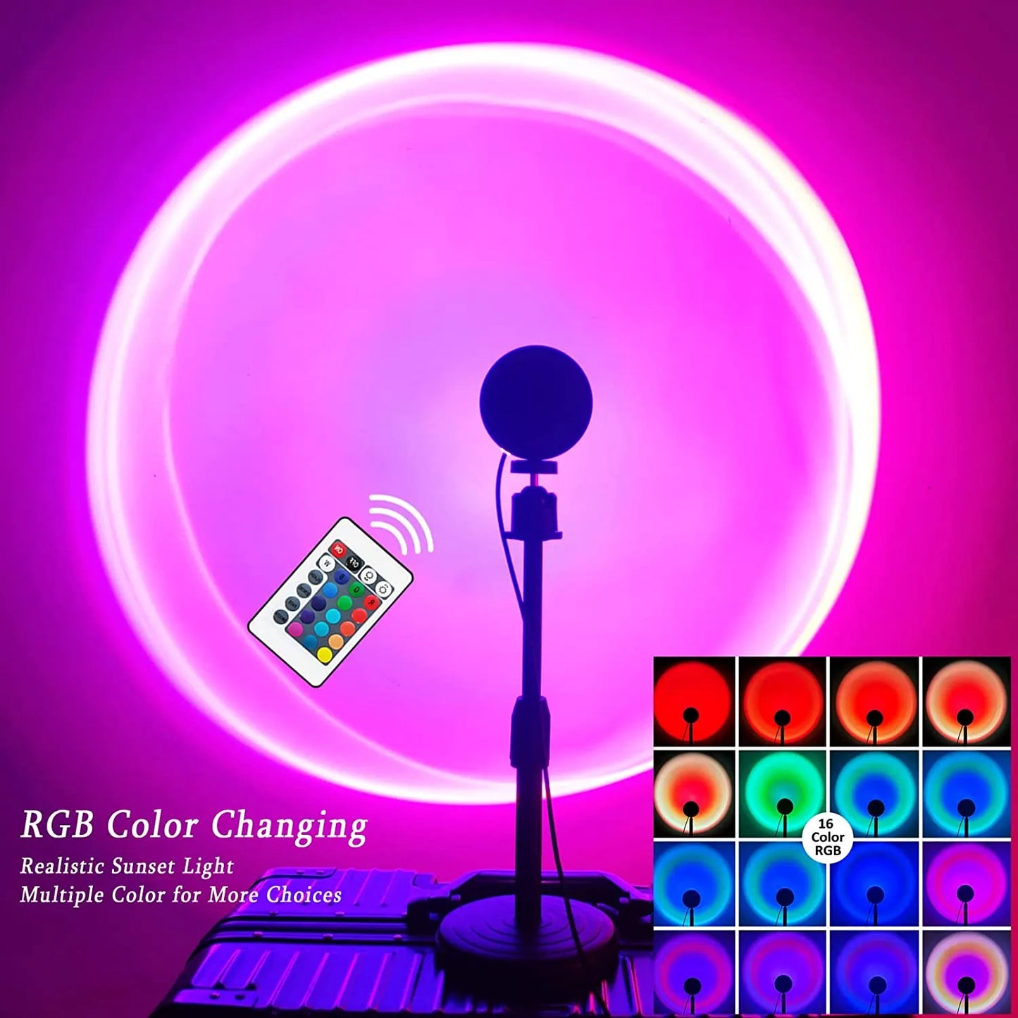 Remote Control RGB Sunset Lamp Projector 16 Colors Changing RGB,