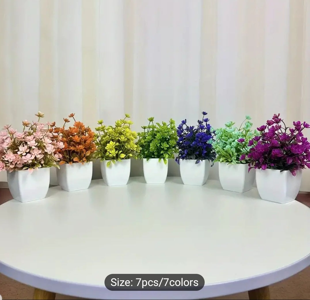 Pack of 8 Mini Plant Artificial Decoration Piece with pot Best for home & Office Decoration purpose