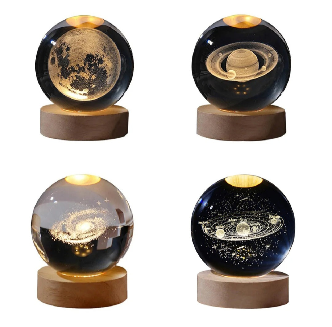 Festival Gift USB LED Night Light, 3D Crystal Ball Galaxy Lamp, Planet Moon Solar System Table Light, Fancy Home Bedroom Decoration