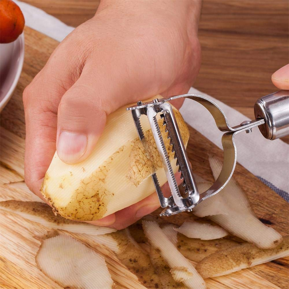Vegetable Peeler，Stainless Steel 2 in 1 Julienne Vegetable Peeler Perfect for Carrot Potato Melon Gadget Vegetable Fruit