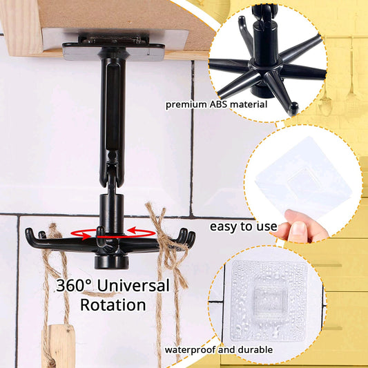 Easy-Install 360° Rotating Kitchen Hook - Self-Adhesive No-Drill Wall Mount for Utensils, Pots &