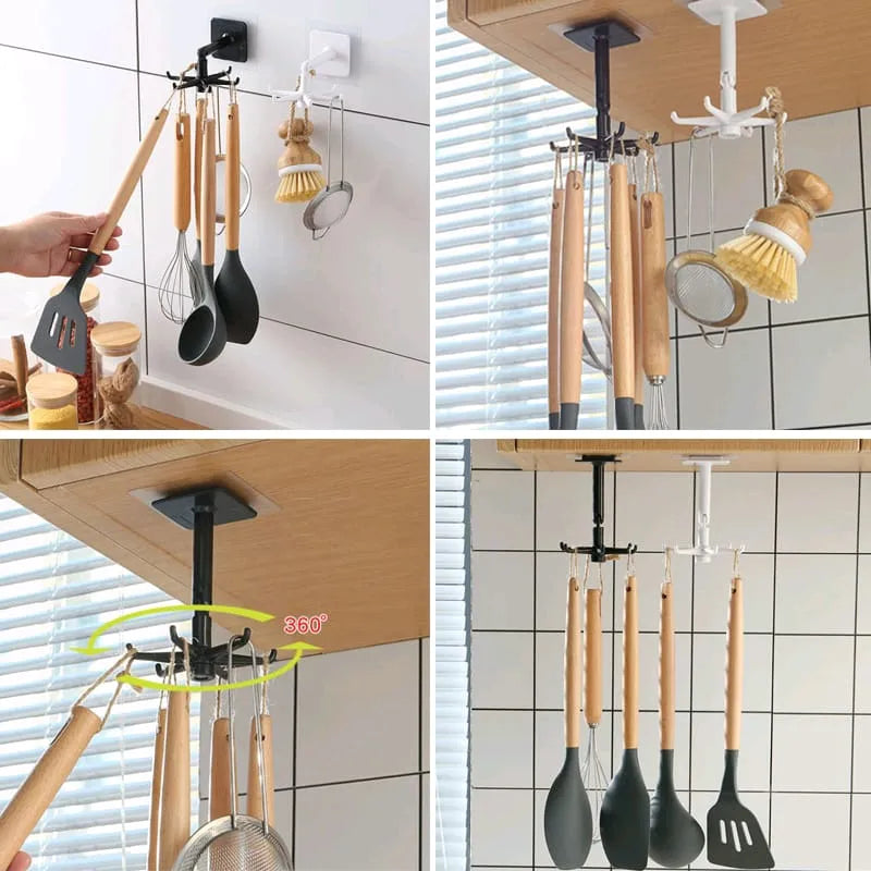 Easy-Install 360° Rotating Kitchen Hook - Self-Adhesive No-Drill Wall Mount for Utensils, Pots &
