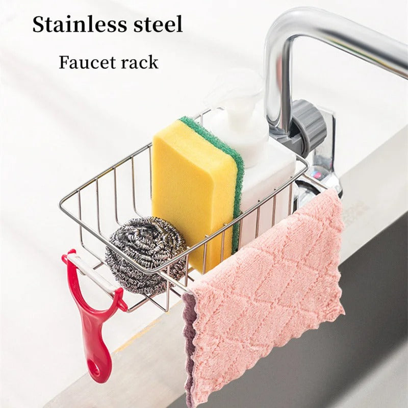 New Rotatable Stainless Steel Sink Drainer Sponge Dish Cloth Holder for Kitchen Sink Dish