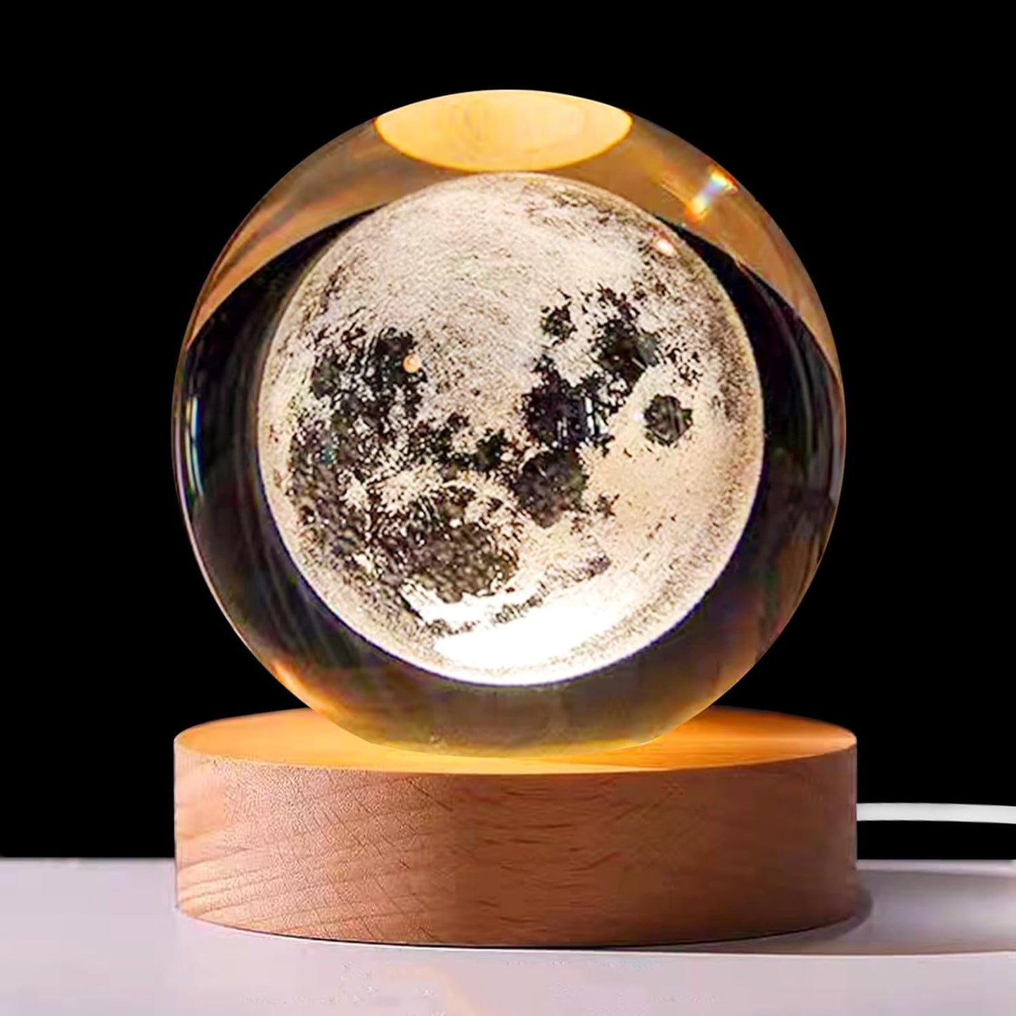 Festival Gift USB LED Night Light, 3D Crystal Ball Galaxy Lamp, Planet Moon Solar System Table Light, Fancy Home Bedroom Decoration