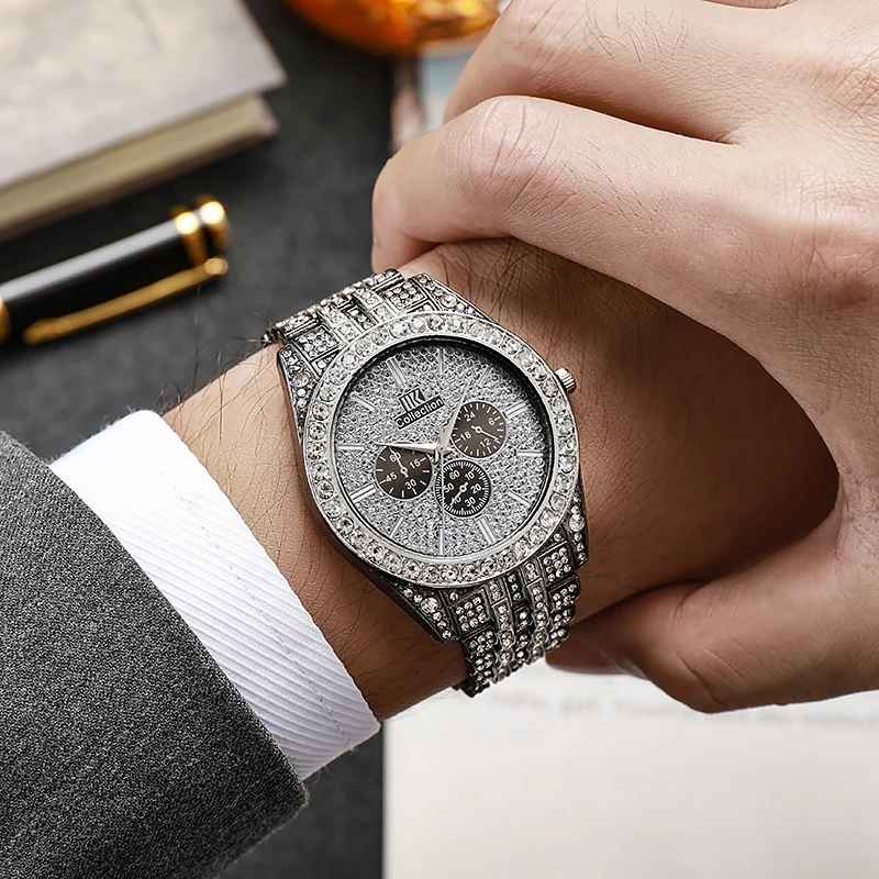 Diamonds in Dial Watches for Men Luxury New Fashion Diamond Watches for Boys Stylish